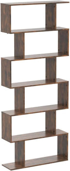 Tangkula 6 Tier S Shaped Bookshelf, 31.5''L x 9''W x 75''H, Wooden Bookcase and Bookshelves w/Anti-Toppling Device, Room Divider Display Shelves for Living Room, Home Decor, 6 Shelf Bookshelf
