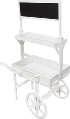 Flower Display Stand with Blackboard, 2 Tier Flower Cart Display Rack, Plant Holder Display with Decoration Wheels, Heavy Duty Moving Flower Rack for Patio Garden Living Room Florist(White)