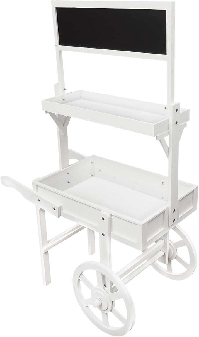 Vintage Plant Flower Rack with Blackboard 3 Tier Candy Cart Display Stand Decorated Dessert Cart,Wood Plant Food Carts for Party Wedding, Plants Display Rack,Tea Stall - White(White)