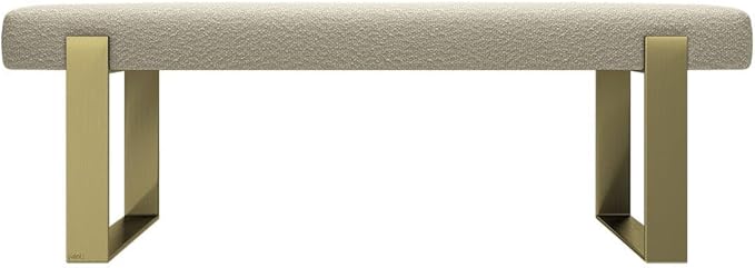 VANT Upholstered Bed Bench - Boucle Beige - Burnished Brass - Contemporary Modern, Bedroom Bench Seat, Hallway, or Entryway
