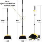 2-Pack is More economical，Upgraded Broom and Dustpan， with 52" Long Handle, Dustpan Teeth with self-Cleaning Function, Indoor and Outdoor Sweeping, Perfect for Home Office