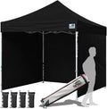 Eurmax USA 10'x10' Pop-up Canopy Tent Commercial Instant Canopies with 4 Removable Zipper End Side Walls and Roller Bag, Bonus 4 SandBags(Black)