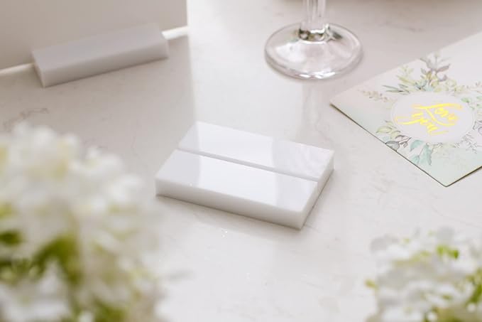 UNIQOOO 3" White Acrylic Stand | 10 Pack 3mm Slot Wedding Sign Holders, Perfect for Wedding, Table Number, Exhibition, Office, Restaurant, Business