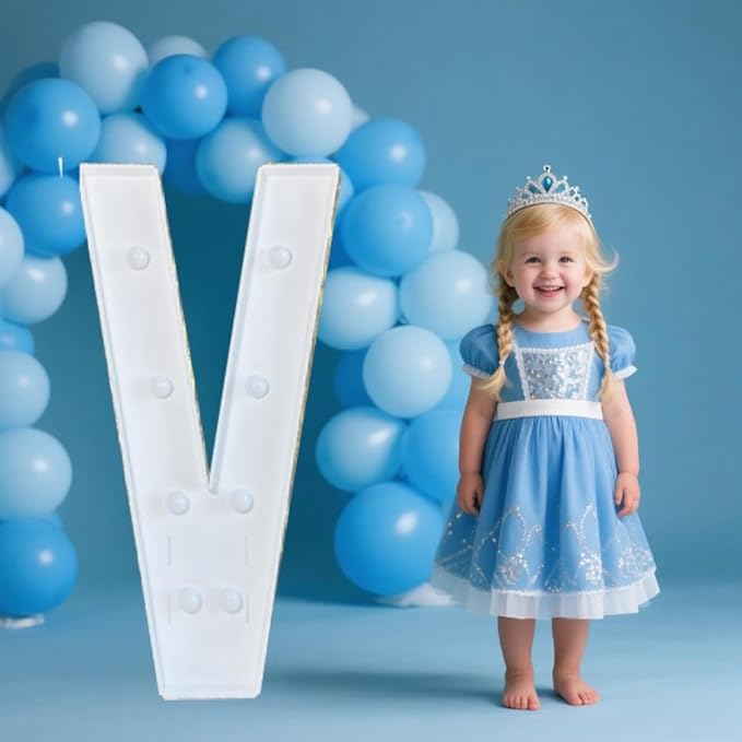 PRELIFE MEMORY 3FT/36 Inch Light Up Marquee Letter A-Z, White Frame KT Board Plug-in KT Board with Bracket White LED Party Decorative Light Decoration for Birthday Party Anniversary (V)