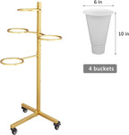 DYALE Flower Display Stand with Buckets - Flower Cart with Wheels for Bouquet Shop, Metal Flower Rack Display Stand for Wedding Garden, Party, Events (Gold, Round buckets)