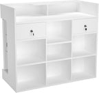 48" W x 22" D x 42" H - Tempered Glass Retail Display Case, White Reception Desk, Retail Checkout Counter with Lockable Drawers, Suitable for Offices, Retail Stores and Boutiques