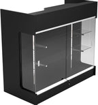 4ft Retail Checkout Counter with Front Glass Display Showcase – Black Ledge Top Store Counter with Tempered Glass, Locking Drawers & Storage Shelves – Boutique Display Cabinet