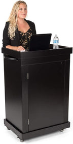Displays2go Rolling Podiums with Adjustable Shelves – Black (OLILCTMMSBK)