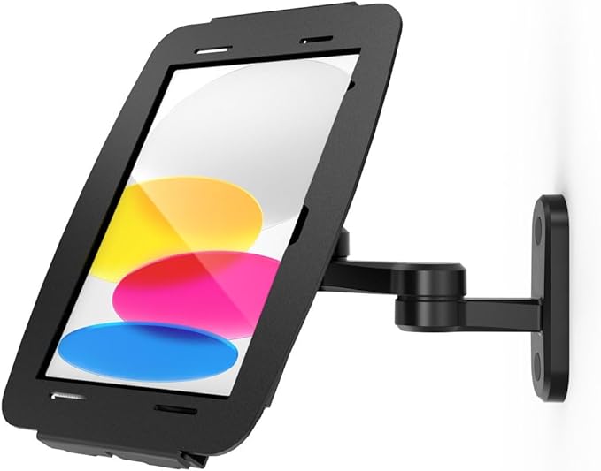 Compulocks iPad 10th-11th (A16) Gen Space Enclosure Swing Wall Mount Black iPad Wall Holder Versatile Display, Ideal for Office, Retail, and Commercial Use