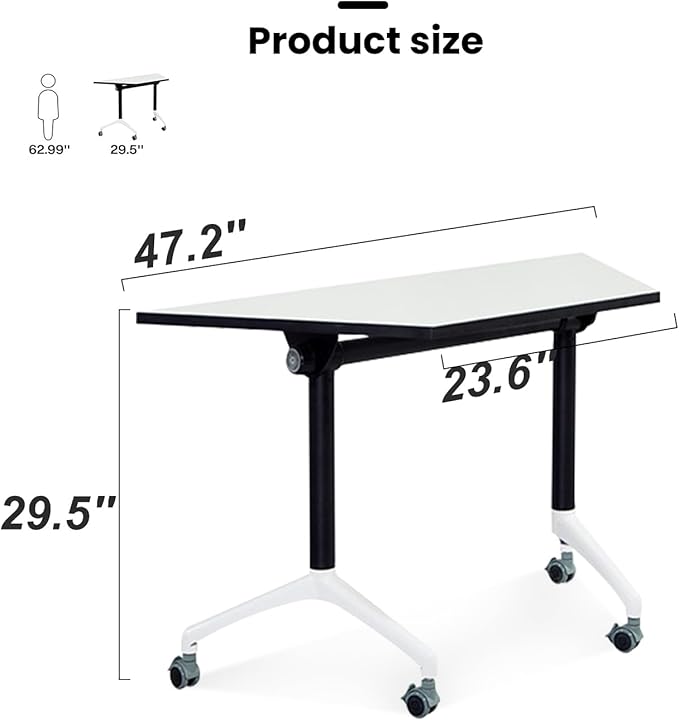 Conference Table Flip Top Mobile Training Table,White Folding Conference Room Tables,Modular Meeting Tables with Silent Wheels,Easy to Install,Modern Conference Meeting Tables for Office,Classroom (8)