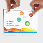 BlueValley Acrylic Sign Holder 8.5 x 11 Wall Mount, Clear Acrylic Wall Frames with Double Sided Tape Adhesive & Screws, Plastic Wall Sign Menu Picture Document Holders for Office, Home, Store, Restaurant-Horizontal (6 Pack)