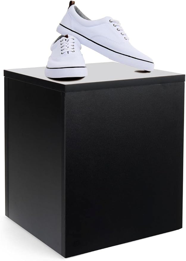 Displays2go Black Retail Display Pedestal with Collapsible Design – Black (WDCUBEBLK1)
