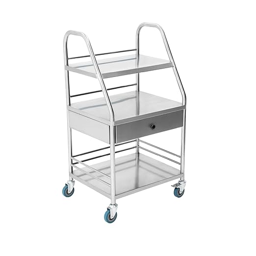 Pearington Rolling Medical and Lab Cart with 3 Shelves & Drawer, Transportable Workstation, Stainless Steel Mobile Storage Cart for Clinic, Salon, and More, 21.22'' L x 17.29'' W