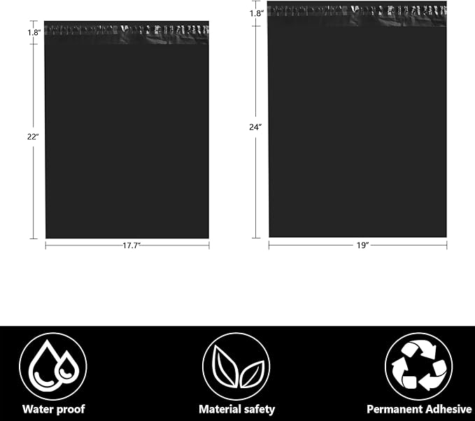 50pcs 19x24" Black Poly Mailers - Self Adhesive Shipping Bags, Waterproof Bulk Packaging for Clothes & E-Commerce