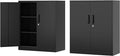 Metal Storage Cabinet-36” Tall Steel File Cabinets with Lockable Doors and Adjustable Shelves-Black Steel Storage Cabinet for Home, School, Office, Garage