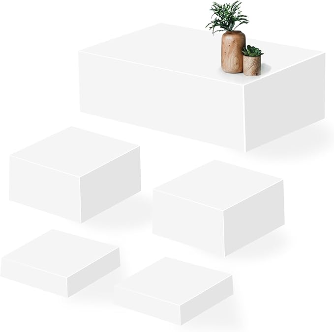 Large Buffet Risers Set of 5, 16"x8"x5" Display Stands, White Acrylic Food Risers for Party, Dessert Table, and Catering, Nesting and Stackable Display Risers