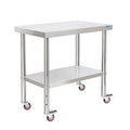 Stainless Steel Table with Wheels 30 x 18 Inch NSF Commercial Stainless Steel Metal Prep Table for Restaurant Kitchen Garage