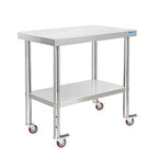 Stainless Steel Table with Wheels 30 x 18 Inch NSF Commercial Stainless Steel Metal Prep Table for Restaurant Kitchen Garage