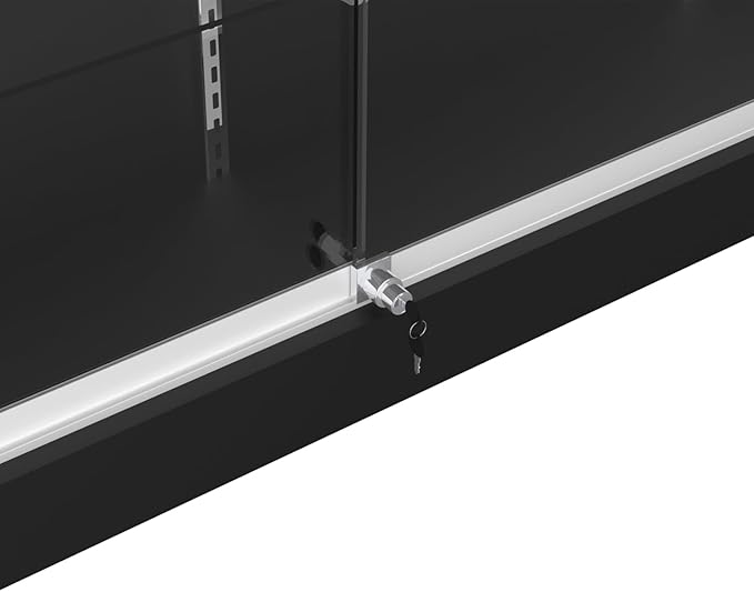 72" W x 22" D x 42" H - Glass Showcase Display Cabinet with Lockng, 6FT Ledgetop Counter with Showcase Front, Black Retail Counter Glass Display Cabinet