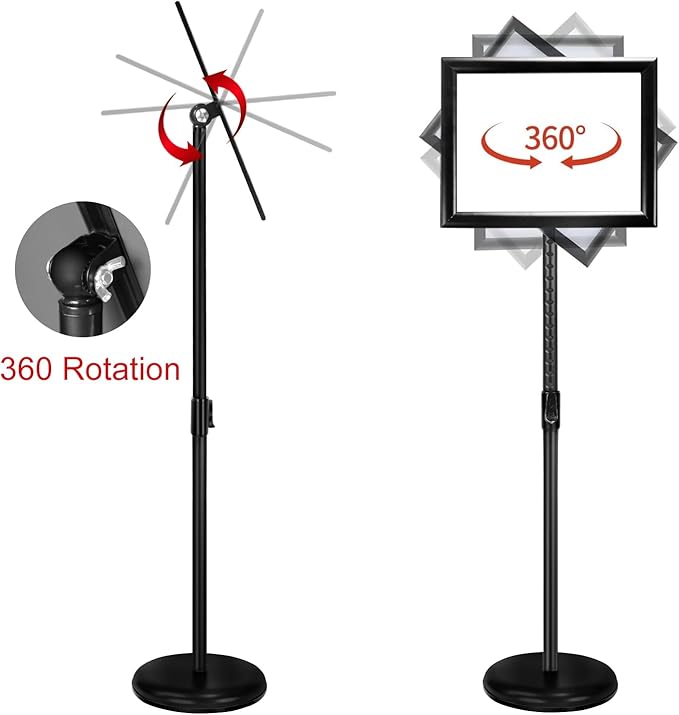 IN WHICH BAY-Adjustable Heavy Duty Poster Sign Holder Stand Floor Sign Stand Aluminum Snap Open Frame for 8.5 x 11 inches both Vertical and Horizontal view Displayed Used for Living and Business(Black)