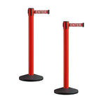 Crowd Control Warehouse CCW Series RBB-150 - Set of 2 Stanchion Retractable Belt Barriers - 16 Foot, Red"Caution - DO NOT Enter" White Letters Belt with Red Post - Easy Assembly