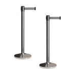 Crowd Control Warehouse CCW Set of 2 Retractable Belt Barriers Stanchion, Polished Stainless Steel Post, RBB-100 (9 Foot Belt, Light Grey Belt)