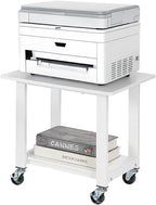 SunnyPoint 2-Tier Under Desk Printer Stand with Storage Shelf and Steel Frame, Industrial Mobile Printer Cart Holder with Lockable Improved Industrial Wheels for Home and Office (WHT)