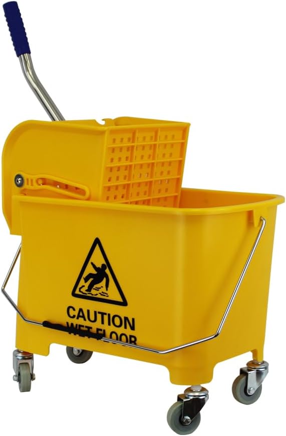 20L Rolling Janitorial Cleaning Mop Bucket Commercial Restaurant with Down Press Wringer, Random Color