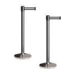 CCW Set of 2 Retractable Belt Barriers Stanchion, Polished Stainless Steel Post, RBB-100 (11 Foot Belt, Black White Horizontal Stripe Belt)