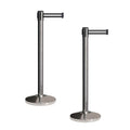 CCW Set of 2 Retractable Belt Barriers Stanchion, Polished Stainless Steel Post, RBB-100 (9 Foot Belt, Black White Horizontal Stripe Belt)