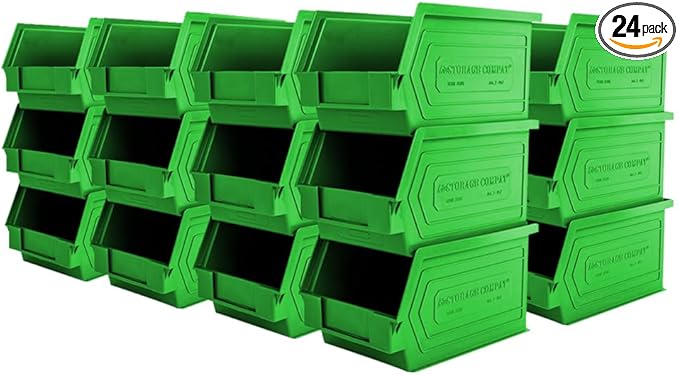 Plastic Stacking Bins for storage Zeus 1PLZ06, Black, 6.30 x 3.74 x 2.95 inches (Green, 24-Pack)