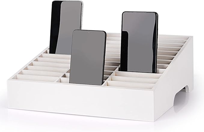36-Grid Wooden Cell Phone Holder Desktop Organizer Storage Box for Classroom Office (White 36-Grid)
