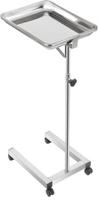 VEVOR Lab Cart, Stainless Steel Mayo Tray Stand 18 x 14 in Trolley Mayo Stand, Adjustable Height 32-51 in Instrument Tray with Removable Tray & 4 Omnidirectional Wheels, Ideal for Home Equipment