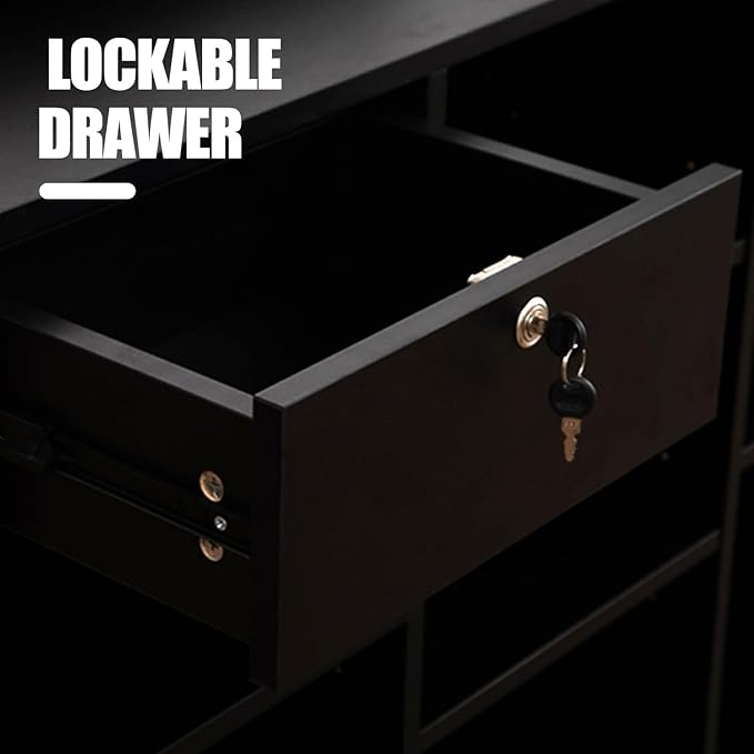 48" W x 22" D x 42" H - Retail Display Case,Ledgetop Counter with Showcase Front, Black Retail Counter with Glass Display Cabinet