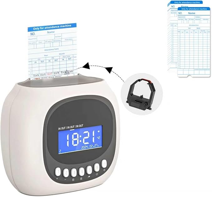 Time Clocks for Employees Small Business, Auto-Align Time Clock, 6 Punches per Day Time Machine, Clock in Machine for Employees with 50 Time Cards and 1 Ink Ribbon