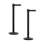 Montour Line MI650 Set of 2 Retractable Belt Barrier Stanchion, Cast Iron Base, Black Powder Coated Steel Post (16 ft Black Belt)
