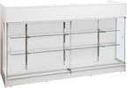 72" W x 22" D x 42" H - Glass Showcase Display Cabinet with Lockng, 6FT Ledgetop Counter with Showcase Front, White Retail Counter Glass Display Cabinet