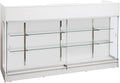 72" W x 22" D x 42" H - Ledgetop Checkout Counter with Glass Showcase View Front, White Wooden Cash Register Stand with Showcase,Retail Glass Display Cabinet Counter