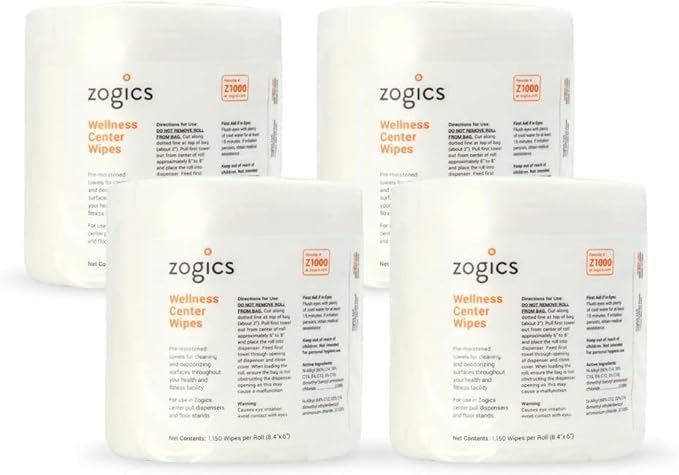 Zogics Wellness Center Wipes and Wall Mounted Dispenser – No-Touch Wipes Dispenser, Mounts Easily to Wall for Quick Access to Wellness Center Cleaning Wipes (Cleaning Wipes + Dispenser)