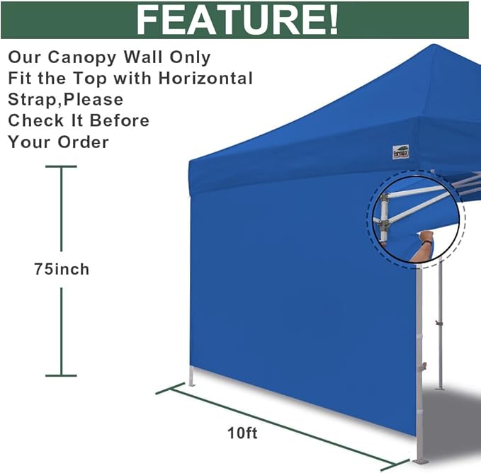 Eurmax USA 10FT Instant Canopy SunWall Pop Up Canopy Wall with Horizontal Strap ONLY,1 Pack Sidewall (Royal Blue)