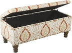 Homepop Home Decor | Upholstered Bench with Nailhead Trim | Large Ottoman with Storage for Living Room & Bedroom | Decorative Home Furniture, Orange and Cream Medallion