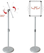 Sign Stand-Adjustable Pedestal Sign Holder Stand, Poster Stands Aluminum Snap Open Frame for 8.5X11 Inches with Heavy Round Base, Both Vertical and Horizontal Displayed (8.5x11in Silver-2Pack)