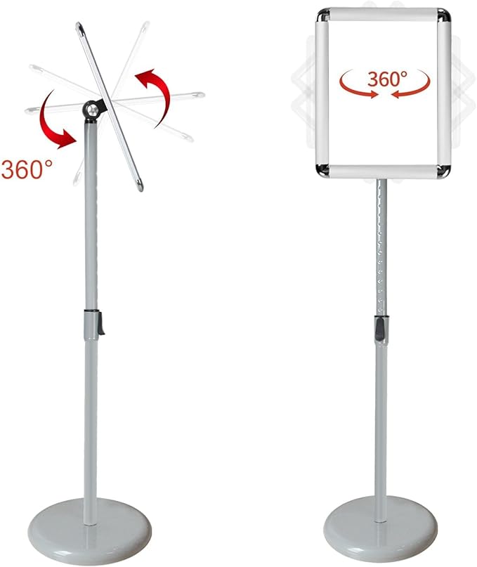 Sign Stand-Adjustable Pedestal Sign Holder Stand, Poster Stands Aluminum Snap Open Frame for 8.5X11 Inches with Heavy Round Base, Both Vertical and Horizontal Displayed (8.5x11in Silver-2Pack)