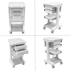 Professional 3-Tier 2-Drawer Salon Trolley Cart with Wheels Utility Cart with Drawers Mobile Storage Cart, Max 50kg/110lb Load, 16.14 * 16.14 * 26.38in (Grey)
