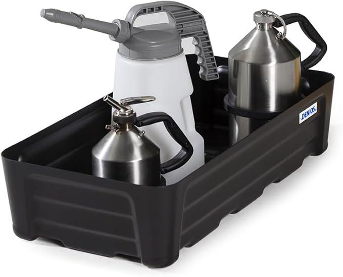 Denios Spill Containment Tray- 7.9 Gallon Spill Tray Capacity - Without Grate- 23.3""X15.8""X7.1 in (Small), Black