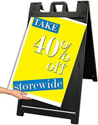 One Black Signicade Deluxe A-Frame with 2 Custom Printed Signs
