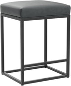 MAISON ARTS Bar stools Set of 4 Black | Counter Height for Kitchen Island | Modern Metal Frame 24" Backless Stools | Faux Leather Upholstered Farmhouse Bar Height Seating