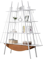 Boat-Shaped Bookshelf, 4 Tier Ladder Bookcase with Drawer 84.3" Tall Bookshelves for Storage Display Decor Easy Assembly Bookcase Furniture for Bedroom, Living Room and Home Office