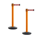 Montour Line MI650 Set of 2 Retractable Belt Barrier Stanchion, Cast Iron Base, Orange Post (16 ft Red with"Caution - DO NOT Enter" White Letters Belt)