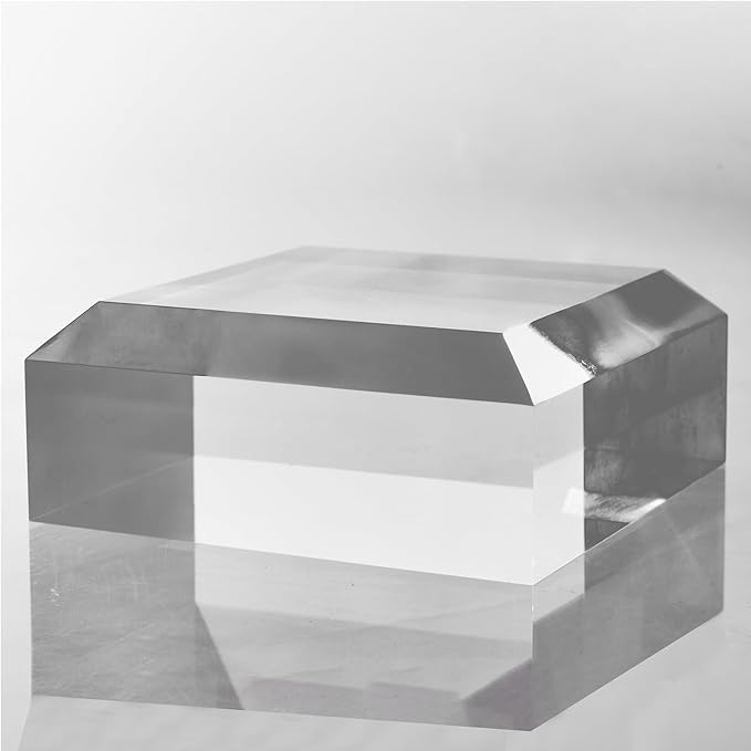 CiaoHER 2in Thickness Beveled Solid Acrylic Display Block Clear Polished Pedestal Stand Riser Solid Base (4x4)